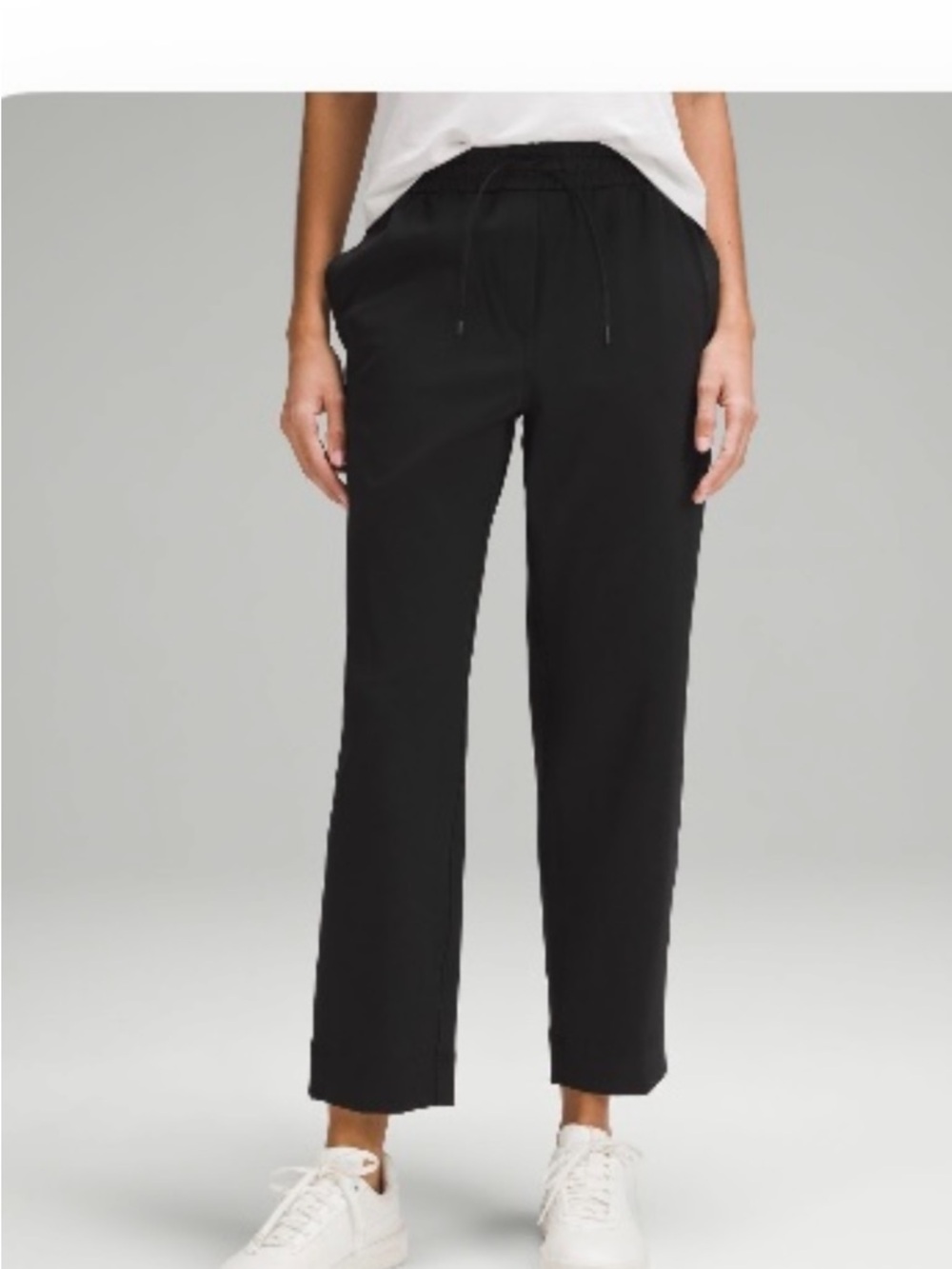Women's Black Elastic Waist Straight-Leg Pants